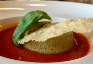 Eggplant mousse on tomato sauce